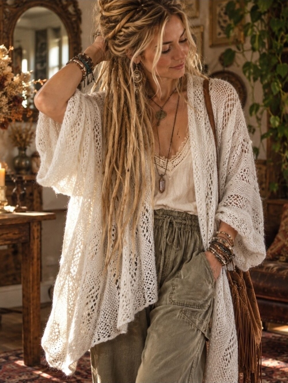 4/$15 Ivory Open Knit Shawl OSFA | Boho Cottagecore Fairycore Festival Layering